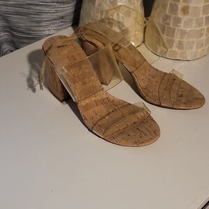 Kelly & Katie Cork Block Heels with Clear Straps